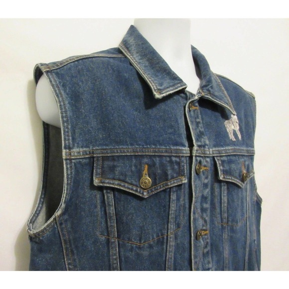 Guide Gear Mens Medium M Denim Vest Embroidered Howling WOLF Cowboy Hunter - Picture 6 of 10